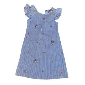 Bonnie Jean Girls Blue and White Striped Floral Flutter-Sleeve Dress Size 7
